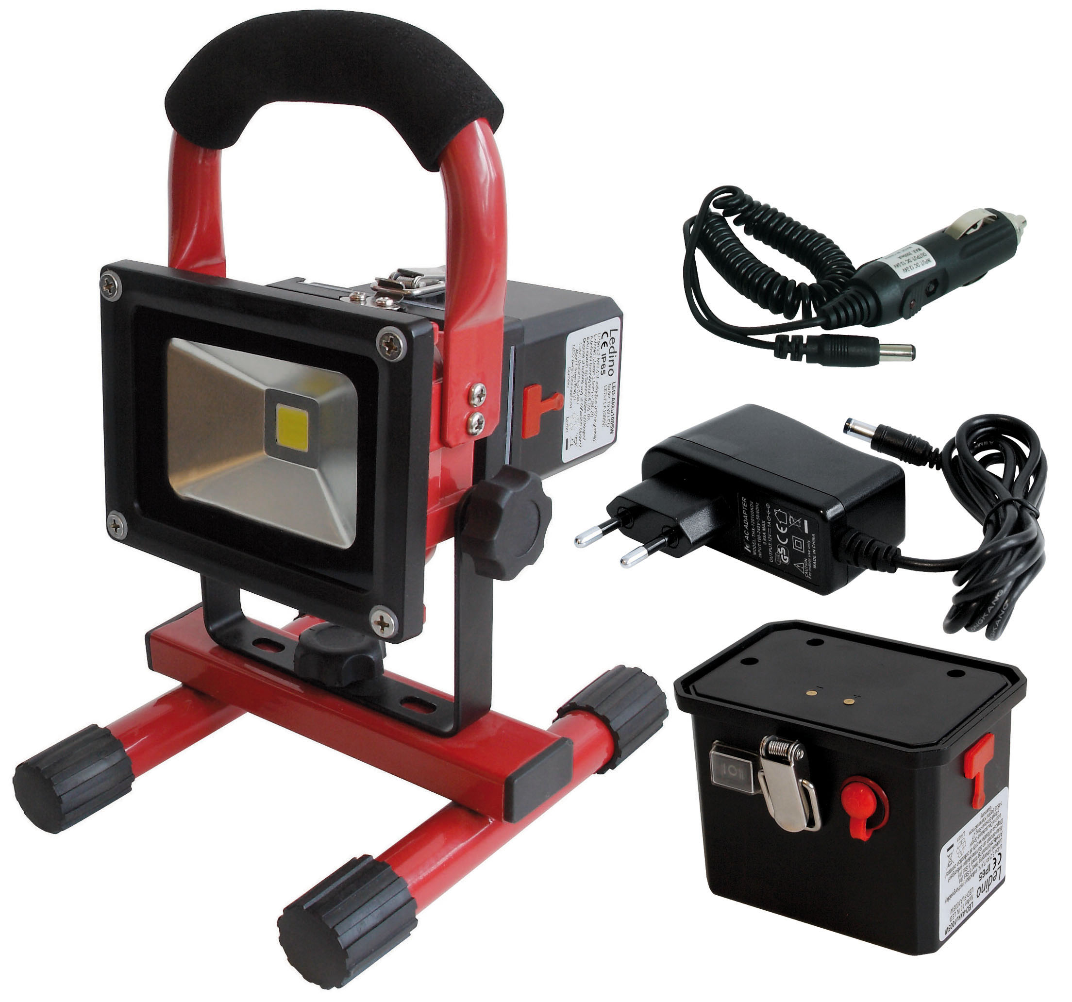 LED Strahler 10 Watt im Koffer inkl. 2 Akkus Wechsel AKKU Baustrahler Baulampe Pajarito